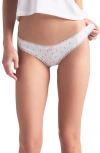 Skims Lightweight Cotton Lace Trim Thong In Snow Rose Print