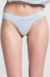 Skims Lightweight Cotton Lace Trim Thong In Zen Blue Tonal