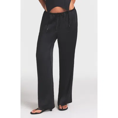 Skims Lightweight Satin Straight Leg Pants In Black