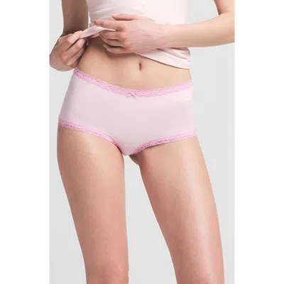 Skims Lightweight Stretch Cotton Lace Boyshorts In Pink