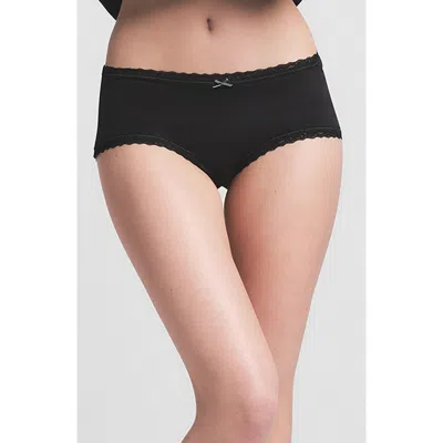 Skims Lightweight Stretch Cotton Lace Boyshorts In Black