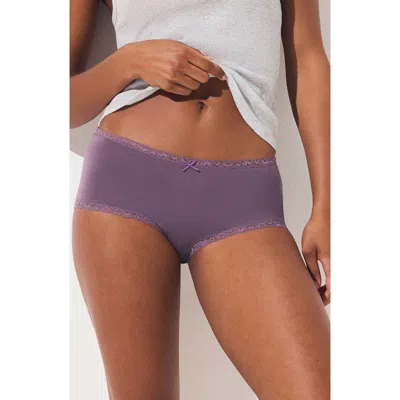 Skims Lightweight Stretch Cotton Lace Boyshorts In Purple