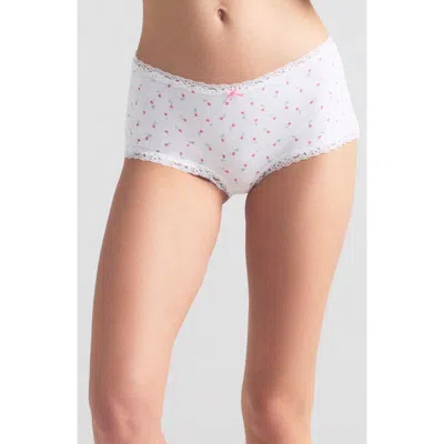 Skims Lightweight Stretch Cotton Lace Briefs In Snow Rose Print