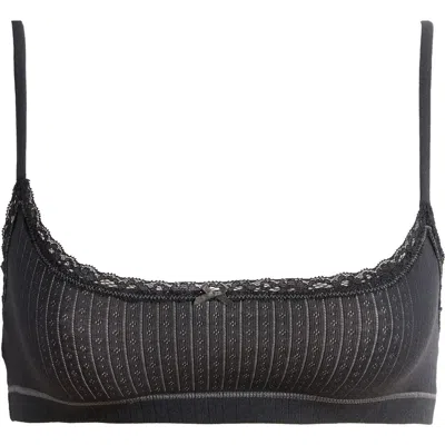 Skims Lightweight Stretch Cotton Pointelle Bralette In Black