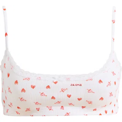 Skims Lightweight Stretch Cotton Pointelle Bralette In White