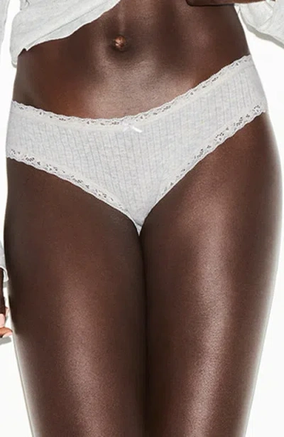 Skims Lightweight Stretch Cotton Pointelle Briefs In Gray