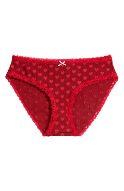 Skims Lightweight Stretch Cotton Pointelle Briefs In Red
