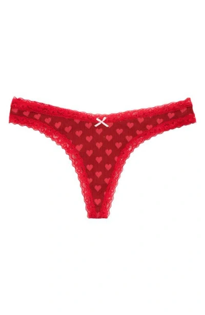 Skims Lightweight Stretch Cotton Pointelle Thong In Red