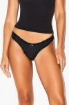 Skims Lightweight Stretch Cotton Pointelle Thong In Black