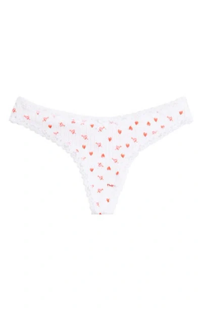 Skims Lightweight Stretch Cotton Pointelle Thong In White