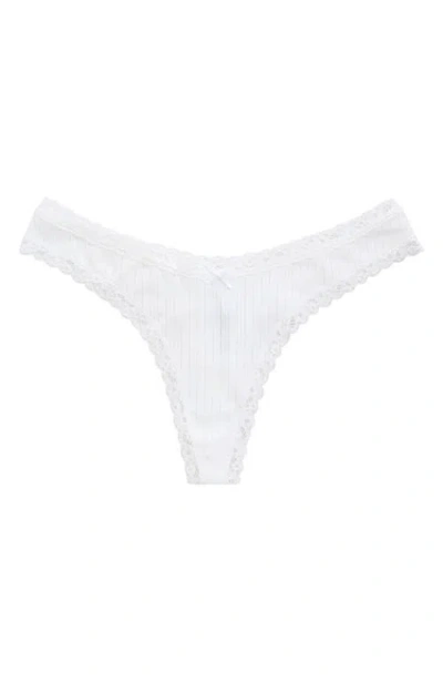 Skims Lightweight Stretch Cotton Pointelle Thong In White