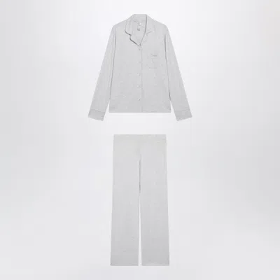 Skims Lightweight Stretch Two-piece Pajama Set With Long-sleeve Shirt And Straight-leg Trousers In Grey