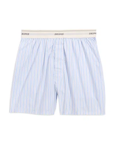 Skims Logo Band Cotton Boxer Briefs In Blue