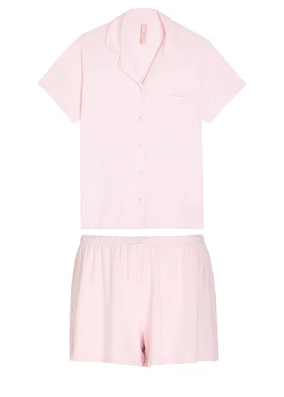 Skims Logo-embroidered Stretch-modal Pyjama Set In Pink