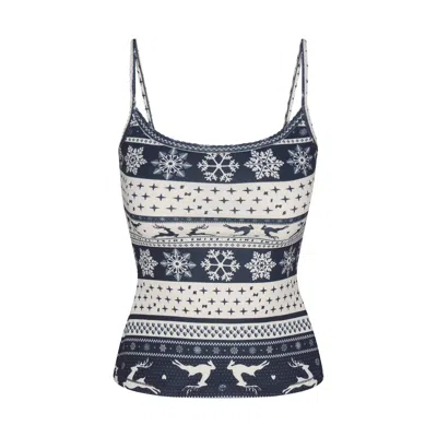 Skims Logo Plush Pointelle In Navy Deer Fairisle