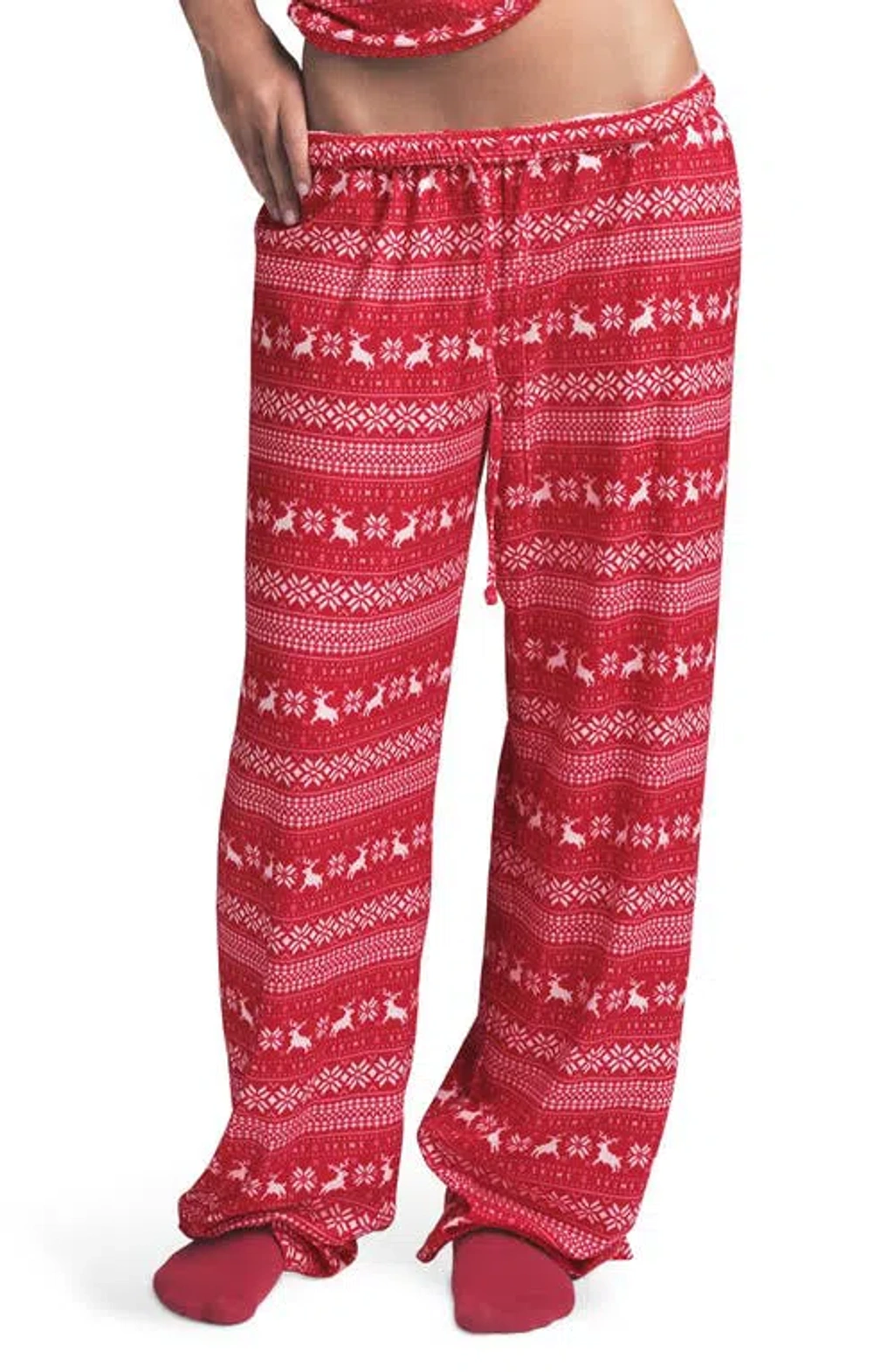 Skims Logo Plush Pointelle Pajama Pants In Red Deer Fair