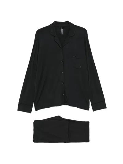Skims Logo-embroidered Button-up Pyjama In Black
