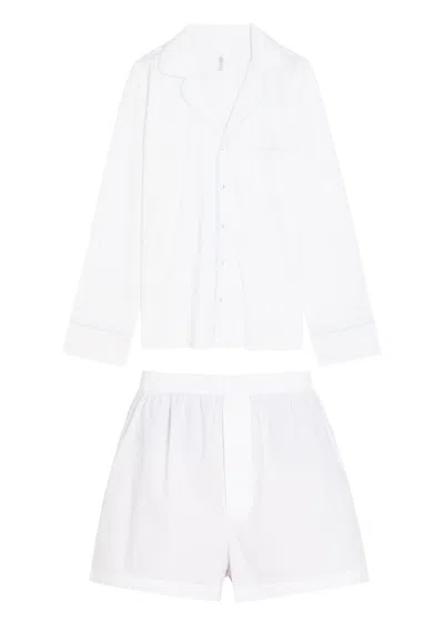 Skims Logo-embroidered Stretch-cotton Poplin Pyjama Set In White