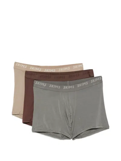 Skims Logo-waistband Boxers (pack Of Three) In Neutrals