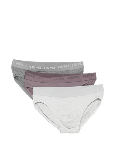 Skims Logo-waistband Briefs (pack Of Three) In Grey