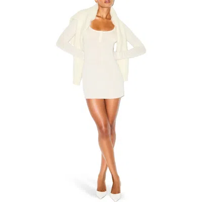 Skims Long Sleeve Cashmere Henley Minidress In White