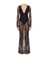 Skims Black Ultra Fine Lace Plunge Long Maxi Dress In Black