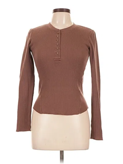 Pre-owned Skims Long Sleeve Henley Shirt In Brown