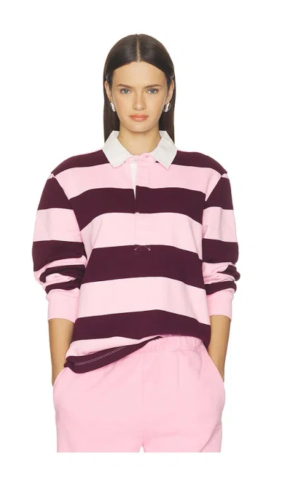 Skims Long Sleeve Polo In Currant Rugby Stripe