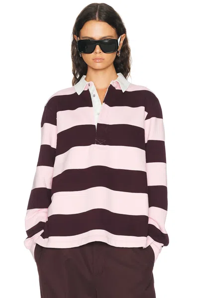 Skims Long Sleeve Polo In Currant Rugby Stripe