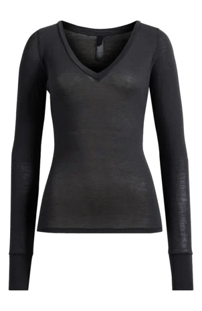 Skims Long Sleeve V-neck T-shirt In Black