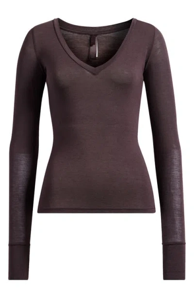 Skims Long Sleeve V-neck T-shirt In Brown