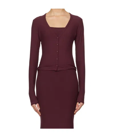 Skims Burgundy Soft Lounge Cardigan In Bordeaux
