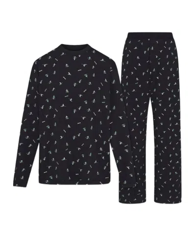 Skims Long-sleeved Pajamas And Pants Two-piece Set In Washed Onyx Ski Print