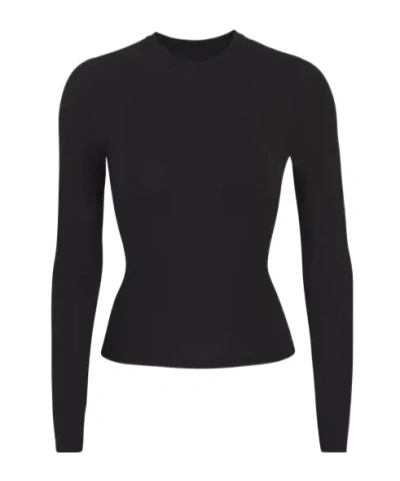Skims Fits Everybody Long-sleeve Crewneck T-shirt In Onyx