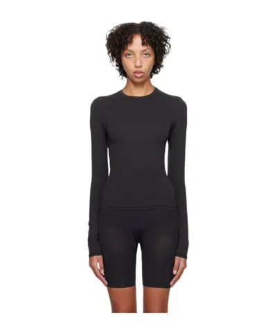 Skims Black Fits Everybody Long Sleeve T-shirt In Onyx