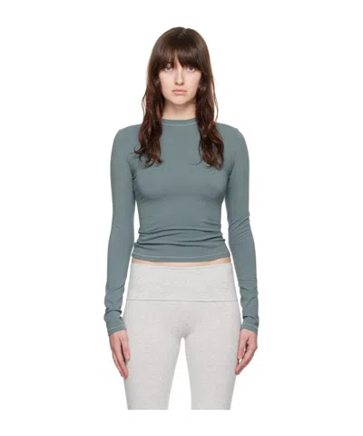 Skims Blue Cotton Jersey Long Sleeve T-shirt In Kyanite