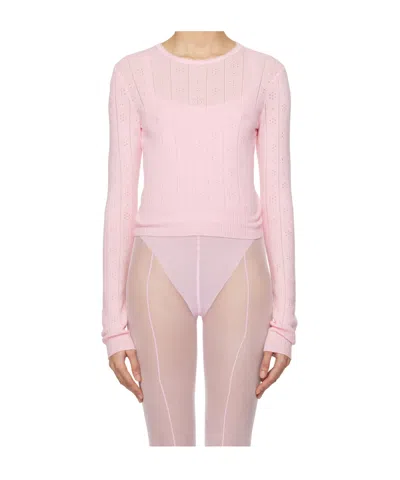 Skims Pink Sweater Pointelle Long Sleeve Top In Baby Pink