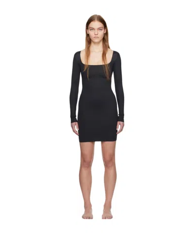 Skims Low Round Neck Dress In Black