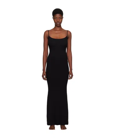 Skims Low Round Neck Halter Dress In Black
