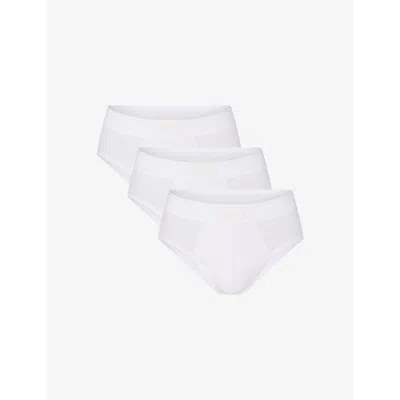 Skims Mens Chalk Branded-waistband Pack Of Three Stretch-cotton Briefs