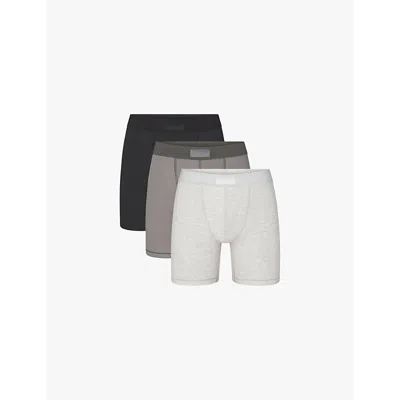 Skims Mens Heather Multi Branded-waistband 5in Pack Of Three Stretch-cotton Boxer Briefs