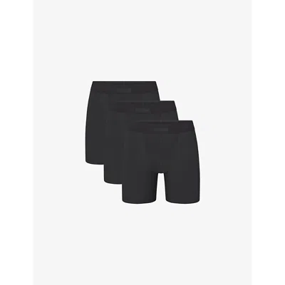 Skims Mens Onyx Branded-waistband 5in Pack Of Three Stretch-cotton Boxer Briefs