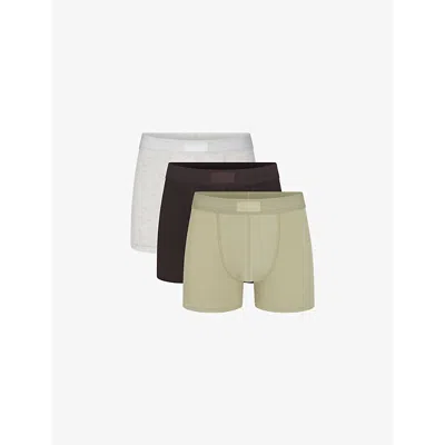 Skims Mens Phoenix Multi Branded-waistband 3in Pack Of Three Stretch-cotton Boxer Briefs In Phoenix Multi