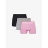 Skims Mens  Branded-waistband 3in Pack Of Three Stretch-modal Boxer Briefs In Bubblegum Mirror Multi