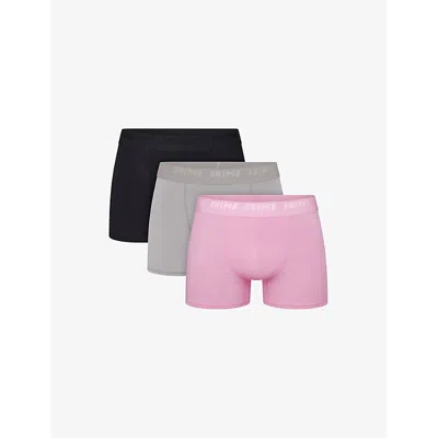 Skims Mens  Branded-waistband 3in Pack Of Three Stretch-modal Boxer Briefs In Bubblegum Mirror Multi