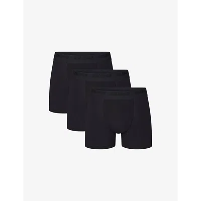 SKIMS MENS BRANDED-WAISTBAND 3IN PACK OF THREE STRETCH-MODAL BOXER BRIEFS OBSIDIAN XXXL