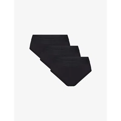 SKIMS MENS BRANDED-WAISTBAND PACK OF THREE STRETCH-MODAL BRIEFS OBSIDIAN XXXL