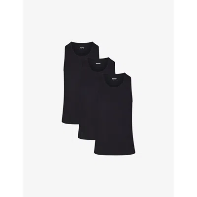 Skims 3-pack Slim Fit Stretch Modal Tanks In Obsidian