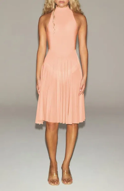 Skims Milky Sheer High Neck Dress In Brown