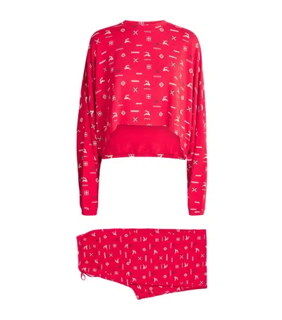 Skims Modal-blend Cropped Henley Pyjama Set In Red